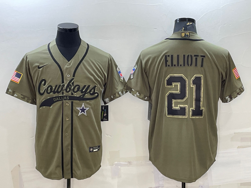 Men's Dallas Cowboys #21 Ezekiel Elliott 2022 Olive Salute to Service Cool Base Stitched Baseball Jersey Men's Dallas Cowboys #21 Ezekiel Elliott 2022 Olive Salute to Service Cool Base Stitched Baseball Jersey